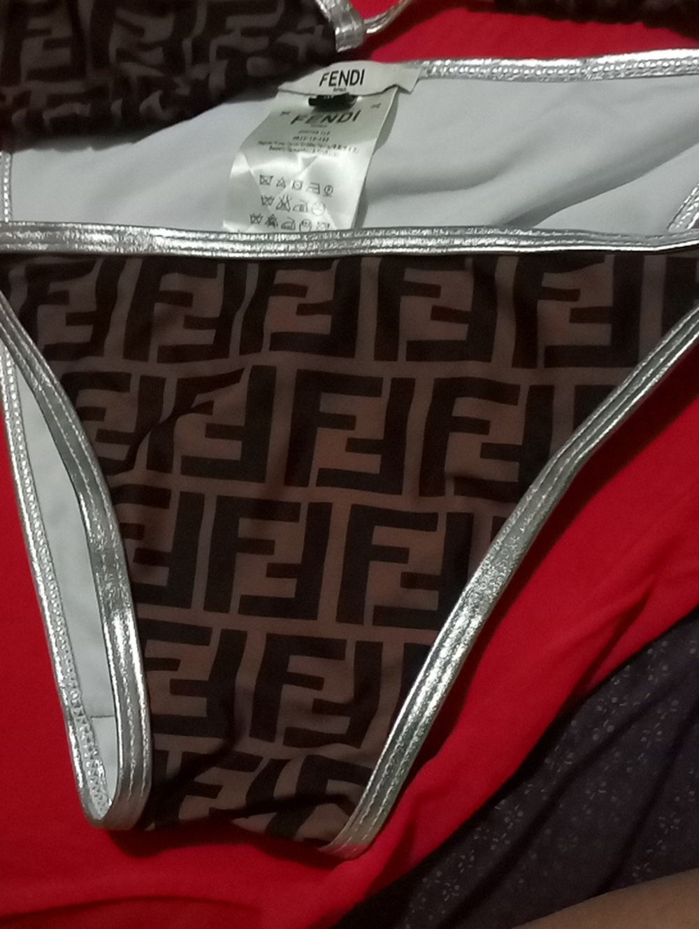 Fendi Brown Monogram Bikini Set with Silver Trim